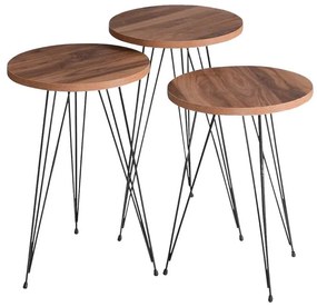 Side tables Wakmi 3 pieces set natural melamine-black metal 33x33x55 εκ.