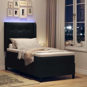 vidaXL LED Κρεβάτι με βάθρο με κεφαλάρι Μαύρο 90 x 200 cm ύφασμα