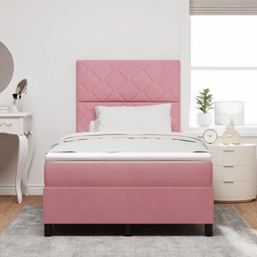 vidaXL κρεβάτι box spring  με στρώμα και LED ροζ 120x190 εκ. βελούδο