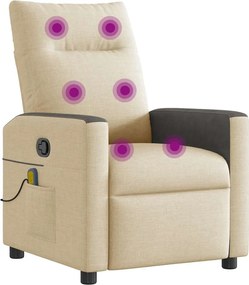 vidaXL Πολυθρόνα Μασάζ Ανακλινόμενη Κρεμ Υφασμάτινη