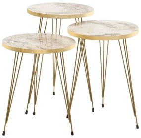 Βοηθητικά τραπέζια σαλονιού Buena σετ 3τεμ λευκό μαρμάρου-χρυσό Υλικό: CLIPBOARD WITH MELAMINE - METAL 120-000242