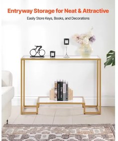 VEVOR 2-Tier Glass Console Table Rectangle Sofa Side Table with Anti-Tip Golden