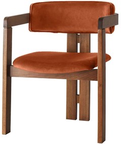 Πολυθρόνα 974NMB1753 58x49x76cm Walnut-Terracotta Βελούδο, Ξύλο