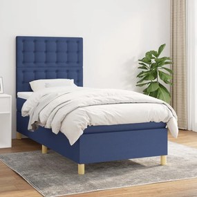 Κρεβάτι Boxspring με Στρώμα Μπλε 100 x 200 εκ. Υφασμάτινο