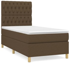 Κρεβάτι Boxspring με Στρώμα Σκούρο Καφέ 90x200 εκ. Υφασμάτινο - Καφέ