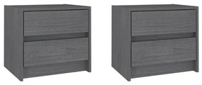 vidaXL Κομοδίνα 2 τεμ. Γκρι 40 x 30,5 x 35,5 εκ. από Μασίφ Ξύλο Πεύκου