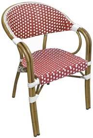 WOODWELL Ε258,4PARIS Πολυθρόνα Bistro Αλουμίνιο Φυσικό, Wicker Άσπρο - Κόκκινο, Στοιβαζόμενη 57x59x84cm Ε258,4