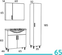 Martin Siena 65 White Gloss - Πάγκος με Νιπτήρα &amp; Καθρέπτη