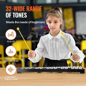 VEVOR 32 Note Glockenspiel Xylophone Bell Kit with Mallets, Drum Sticks and Bag
