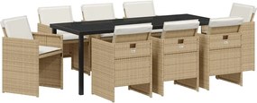 vidaXL Σέτ φαγητού για κήπο 9 pcs Μπεζ συνθετικό ρατάν