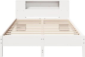 vidaXL Κρεβάτι Βιβλιοθήκη Χωρίς Στρώμα Λευκό 135x190 εκ Μασίφ Πεύκο