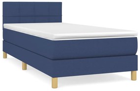 vidaXL Κρεβάτι Boxspring με Στρώμα Μπλε 90x200 εκ.Υφασμάτινο