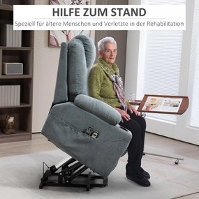 HOMCOM Πολυθρόνα Μασάζ με Υποβοήθηση Ανύψωσης, Πολυθρόνα για Ηλικιωμένους, 8 Σημεία Μασάζ, Πλαϊνές Τσέπες, Τηλεχειριστήριο, 90L x 101B x 107 cm, Γκρι