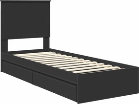 vidaXL Κρεβάτι Αποθήκης Μαύρο 75 x 190 cm Επεξεργασμένο Ξύλο