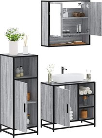 vidaXL Σετ Επίπλων Μπάνιου 3 Τεμαχίων Γκρι Sonoma Επεξεργασμένο Ξύλο