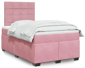 vidaXL Κρεβάτι Boxspring με Στρώμα Ροζ 120x190 εκ. Βελούδινο