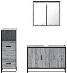 vidaXL Σετ Επίπλων Μπάνιου 3 Τεμαχίων Γκρι Sonoma Επεξεργασμένο Ξύλο