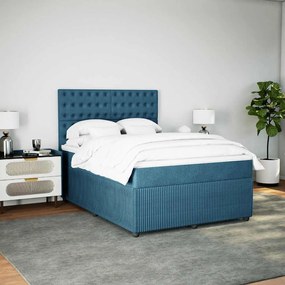 vidaXL Κρεβάτι Boxspring με Στρώμα Μπλε 160x200 εκ. Βελούδινο