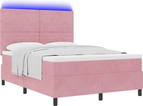 vidaXL LED Κρεβάτι με βάθρο με στρώμα Ροζ 160 x 200 cm Βελούδο