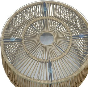 Τραπέζι Adela pakoworld pe wicker-γυαλί σε φυσική απόχρωση Φ47x38εκ