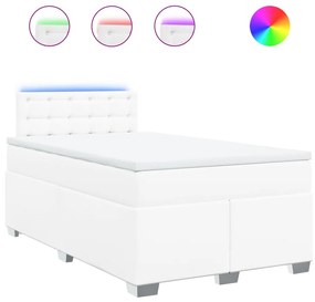 vidaXL Κρεβάτι Boxspring με Στρώμα Λευκό 120x200εκ.από Συνθετικό Δέρμα