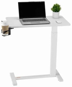 VEVOR Overbed Table Mobile Bed Side Desk with 4 Hidden Wheels Cup Holder White