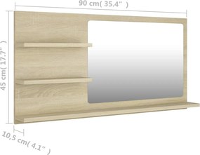 vidaXL Καθρέφτης Μπάνιου Sonoma Δρυς 90 x 10,5 x 45 εκ. Επεξ. Ξύλο