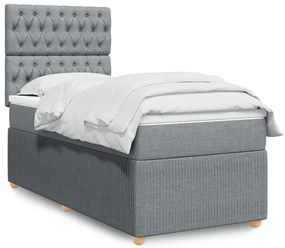 vidaXL Κρεβάτι Boxspring με Στρώμα Ανοιχτό Γκρι 100x200 εκ. Υφασμάτινο