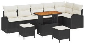 vidaXL Σετ Καναπέ Κήπου 9 τεμαχίων με Μαξιλάρια Μαύρο Σινθετικό Ρατάν Ξυλεία Ακακίας