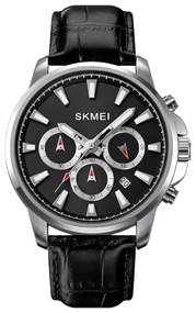 AΝΑΛΟΓΙΚΟ ΡΟΛΟΙ ΧΕΙΡΟΣ – SKMEI - 2071 - SILVER-BLACK/LEATHER BLACK