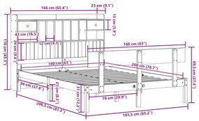 Κρεβάτι Βιβλιοθήκη Χωρίς Στρώμα 160x200 εκ Μασίφ Ξύλο Πεύκου - Λευκό