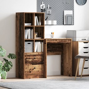 vidaXL Γραφείο με αποθηκευτικό χώρο με συρτάρι 2 pcs Παλιό Ξύλο