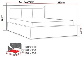 Κρεβάτι Pomona 101, Διπλό, Γκρι, 180x200, Ταπισερί, Τάβλες για Κρεβάτι, 200x223x93cm, 98 kg | Epipla1.gr