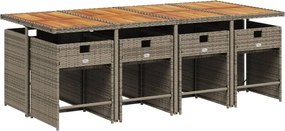 vidaXL Σετ Τραπεζαρίας Κήπου 9 τεμ. Γκρι Συνθ. Ρατάν με Μαξιλάρια