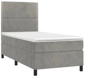 Κρεβάτι Boxspring με Στρώμα Ανοιχτό Γκρι 80x200 εκ. Βελούδινο - Γκρι