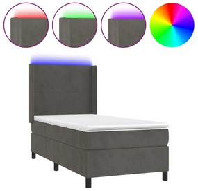 vidaXL Κρεβάτι Boxspring με Στρώμα &amp; LED Σκ. Γκρι 100x200εκ. Βελούδινο