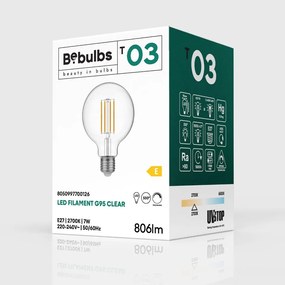 LED Filament Λαμπτήρας T03 Γλόμπος G95 Διαφανής 7W 806Lm E27 2700K Dimmable