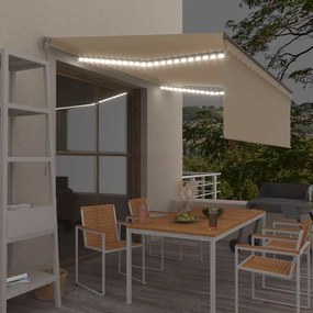 vidaXL Χειροκίνητη τέντα με ηλιακό LED 4 x 3 m Κρεμ 100% Πολυεστέρας