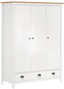 vidaXL Ντουλάπα Hill Τρίφυλλη Λευκή 127x50x170 εκ. Μασίφ Ξύλο Πεύκου