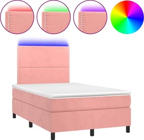 vidaXL Κρεβάτι Boxspring με Στρώμα &amp; LED Ροζ 120x190 εκ. Βελούδινο