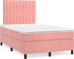vidaXL Κρεβάτι Boxspring με Στρώμα &amp; LED Ροζ 120x190 εκ. Βελούδινο