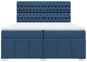 Κρεβάτι Boxspring με Στρώμα Μπλε 200x200 εκ. Υφασμάτινο - Μπλε