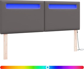 vidaXL LED κεφαλάρι Γκρι 144 cm Τεχνητό Δέρμα