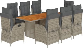 vidaXL Σετ Τραπεζαρίας Κήπου 9 τεμ. Γκρι Συνθ. Ρατάν με Μαξιλάρια