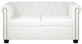 vidaXL Καναπέδες Chesterfield Διθέσιος + Τριθέσιος Λευκό Συνθ. Δέρμα