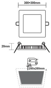 ΛΕΥΚΟ ΤΕΤΡΑΓΩΝΟ LED ΠΑΝΕΛ ΧΩΝΕΥΤΟ 23W 6500K 2120Lm 300x300mm 230V AC Ra80