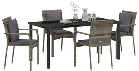 vidaXL Σέτ φαγητού για κήπο με μαξιλάρι 5 pcs Γκρι συνθετικό ρατάν