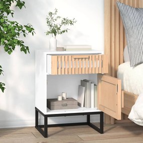 vidaXL Κομοδίνο Λευκό 40x30x55,5 εκ. από Επεξεργασμένο Ξύλο &amp; Σίδερο