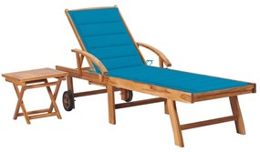 vidaXL Ξαπλώστρα από Μασίφ Ξύλο Teak με Τραπέζι και Μαξιλάρι