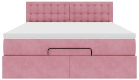 vidaXL Οθωμανικό κρεβάτι με στρώμα ροζ 140x200cm Βελούδο